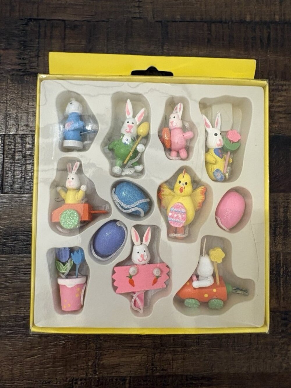 Vintage Wood Easter Hanging Miniature Ornaments Bunny Chick Eggs